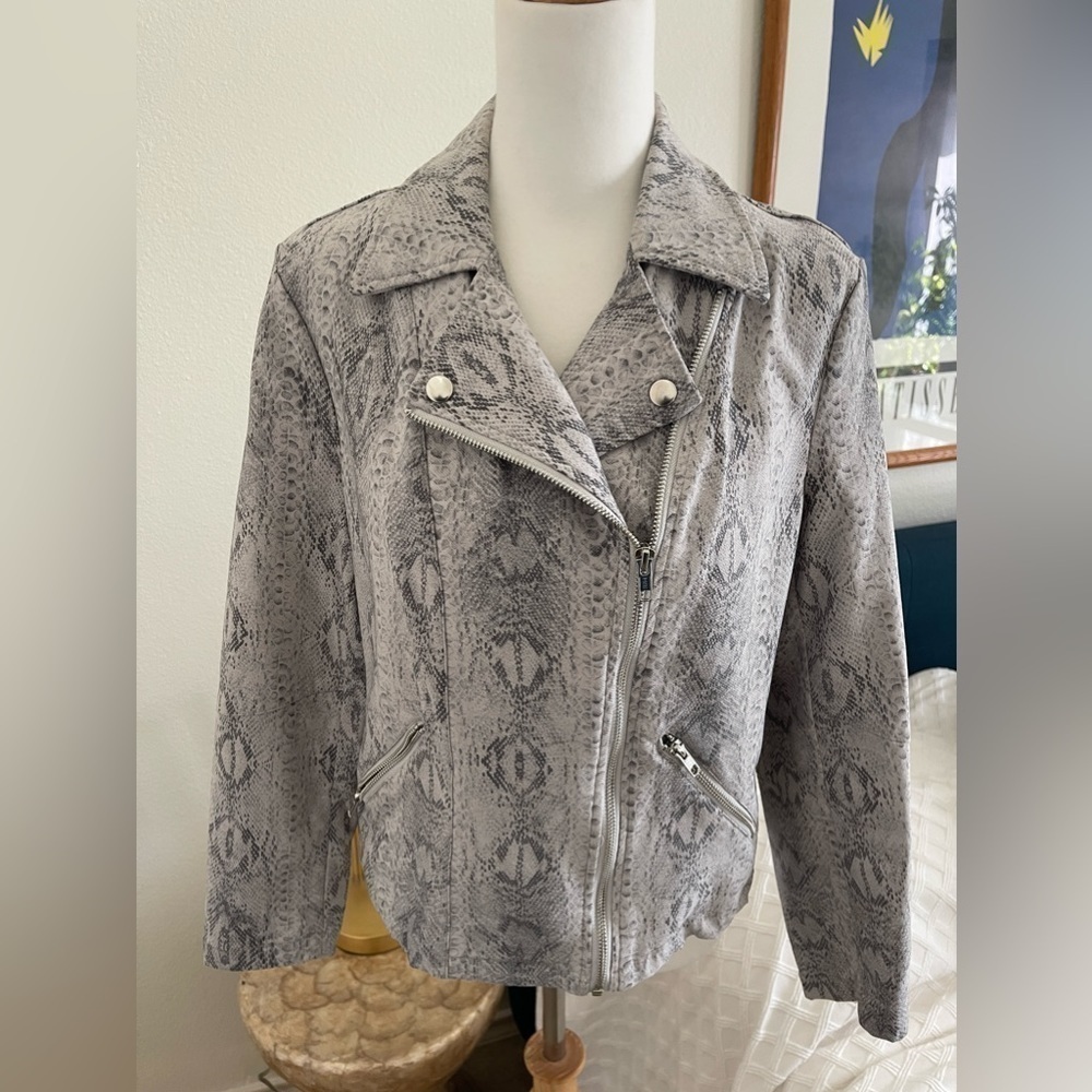 Adyson Parker Snake-Embossed Moto Jacket - Grey/White - M
